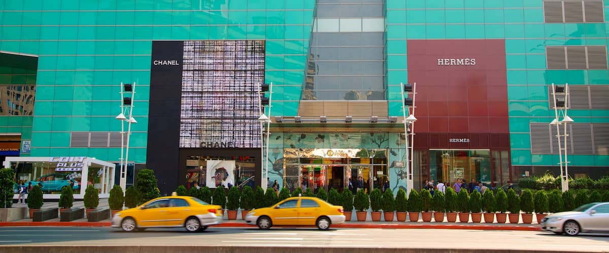 Taipéi que incluye una ciudad, arquitectura moderna y señalización