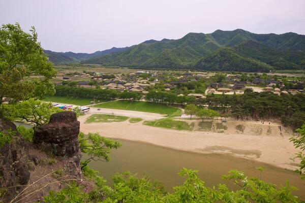 Buyongdae Cliff which includes tranquil scenes and landscape views