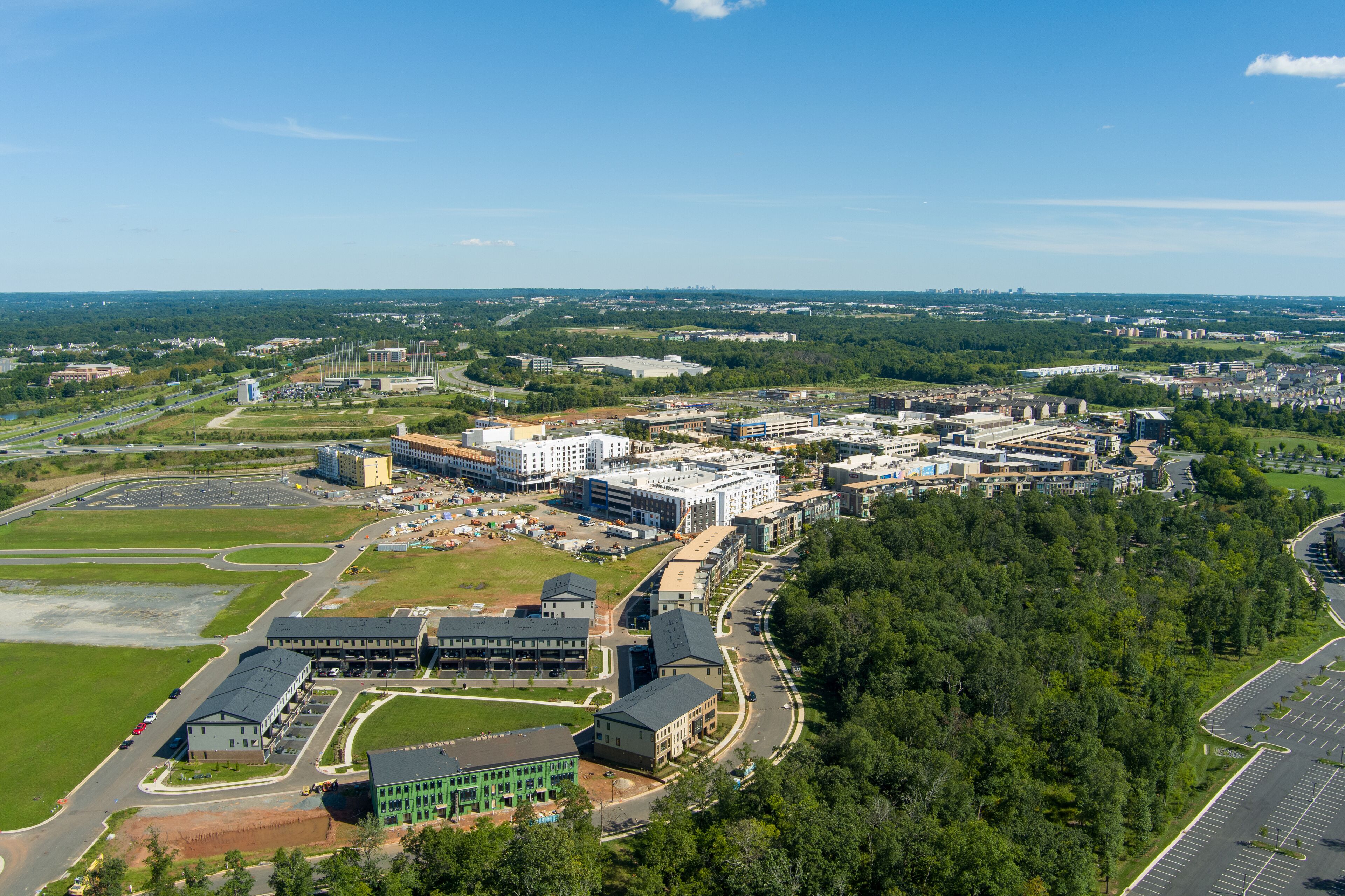 Aerial view of the One Loudoun neighborhood in Ashburn, Loudoun County, Virginia.
