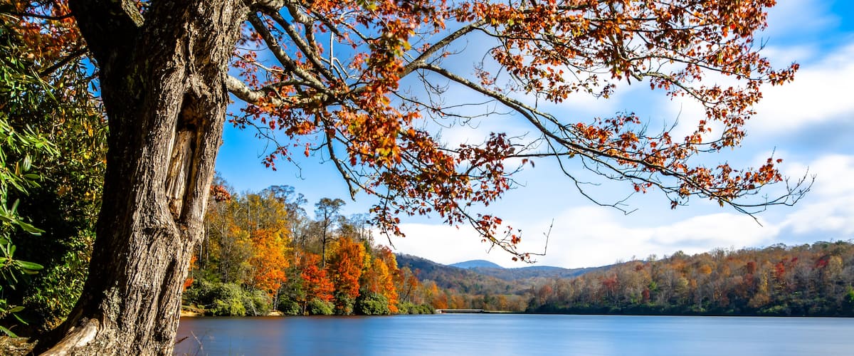 Scenic landscape view of Price Lake, Blue Ridge Parkway in fall season, Shutterstock ID 1221077968, Purchase Order: SP-1891 Wave 0, Client/Licensee: Hotels.com