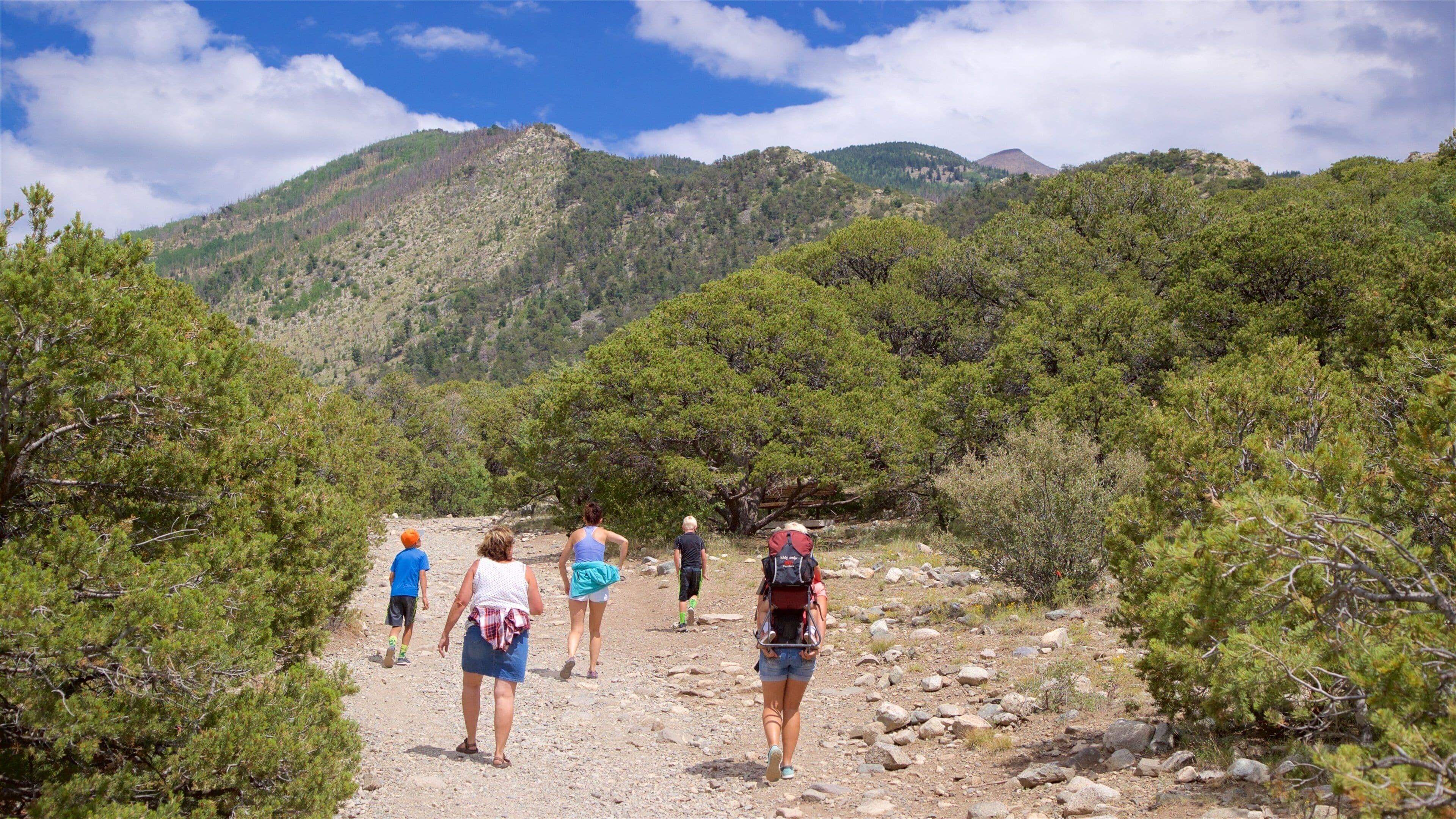 Sangre de Cristo Mountains showing hiking or walking and tranquil scenes as well as a small group of people