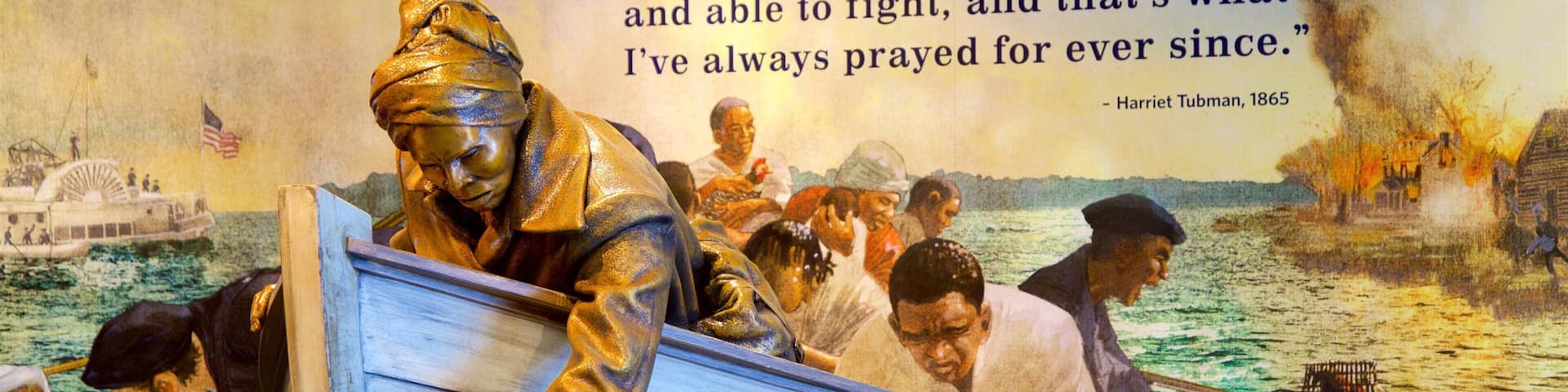 Harriet Tubman Underground Railroad National Historical Park showing signage, interior views and a statue or sculpture