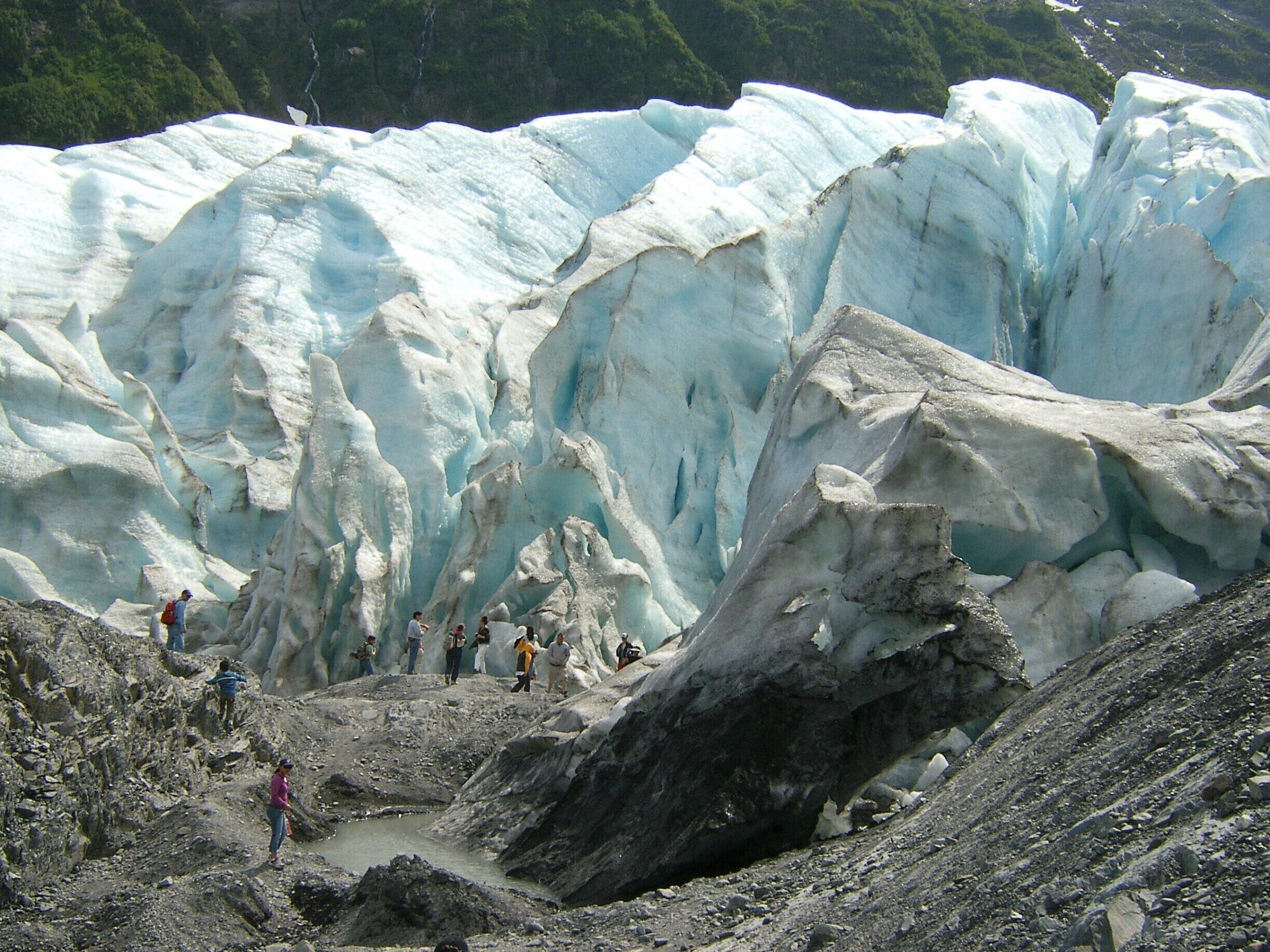 Wife and I did a hike up to face of the Exit Glacier outside of Seward, Alaska in the Kenai Fjords National Park.  It is not named Exit because it is rapidly melting (which it is) but because it is where the first documented mountaineering party to cross the Harding Icefield, which feeds the glacier, in 1968 exited their trek at this glacier.