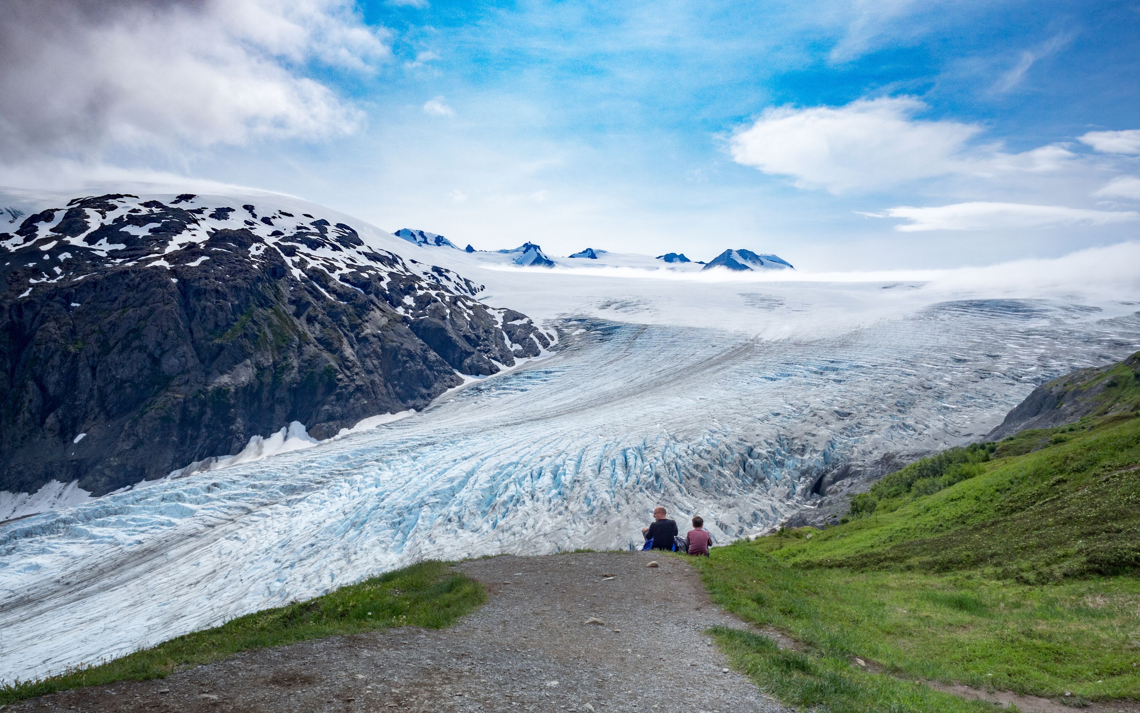 Father and son hiking at Exit Glacier, Kenai Fjords National Park, Alaska