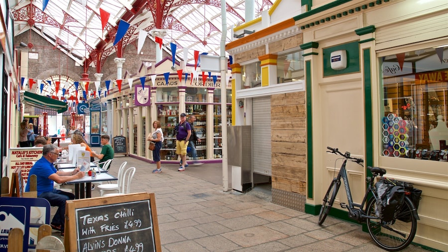 St. Helier Central Market which includes interior views and cafe scenes as well as an individual male