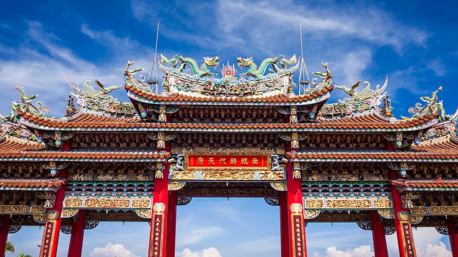 The building view of Nankunshen Daitian Temple Archway in Tainan, Taiwan.