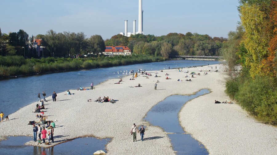Beautiful view of the Isar river at the Flaucher, Munich, Germany