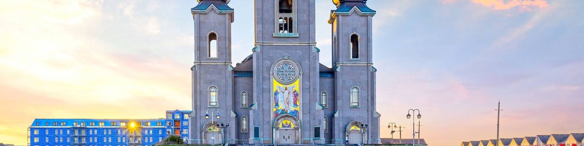The Cathedral of the Transfiguration facade in Cathedraltown, Ontario, Canada