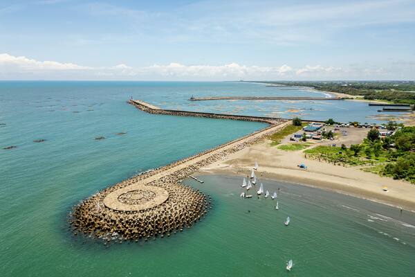 Aerial view of Yuguang Island, formerly known as San Kunshen, located in Tainan City, Taiwan