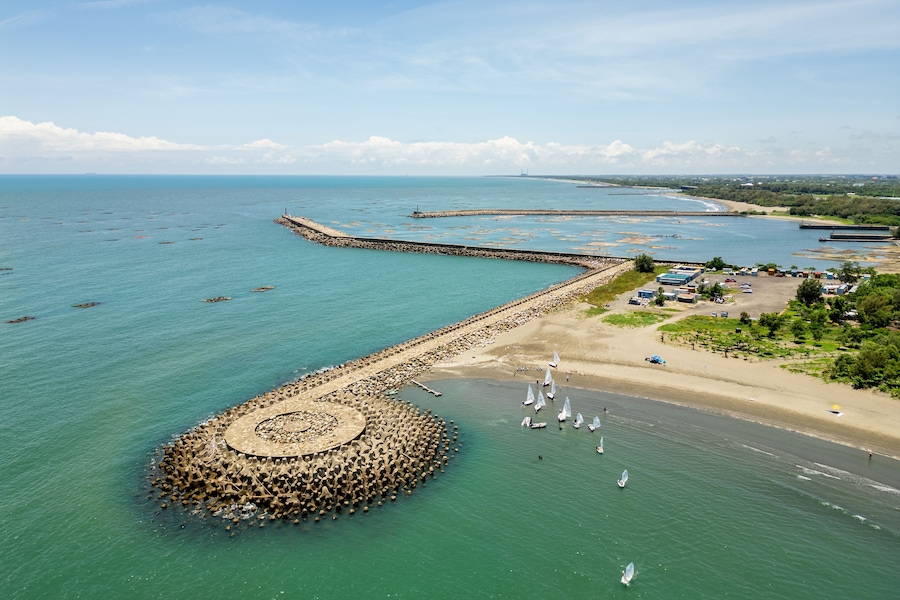 Aerial view of Yuguang Island, formerly known as San Kunshen, located in Tainan City, Taiwan