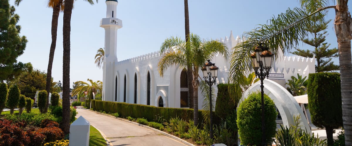 King Abdul Aziz Mosque featuring a mosque and a park