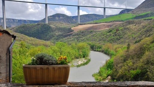 From a balcony in Peyre this is the world's tallest bridge at the pont at Millau. If ever you're in the area, try to take a drive beneath it, the majesty is so omnipresent when you gaze at it overhead.