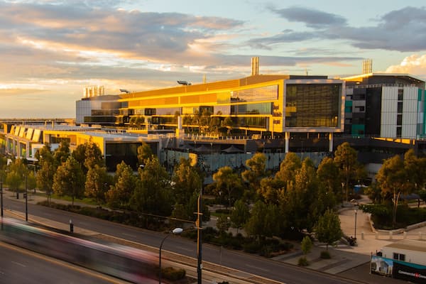 Royal Adelaide Hospital which includes a sunset