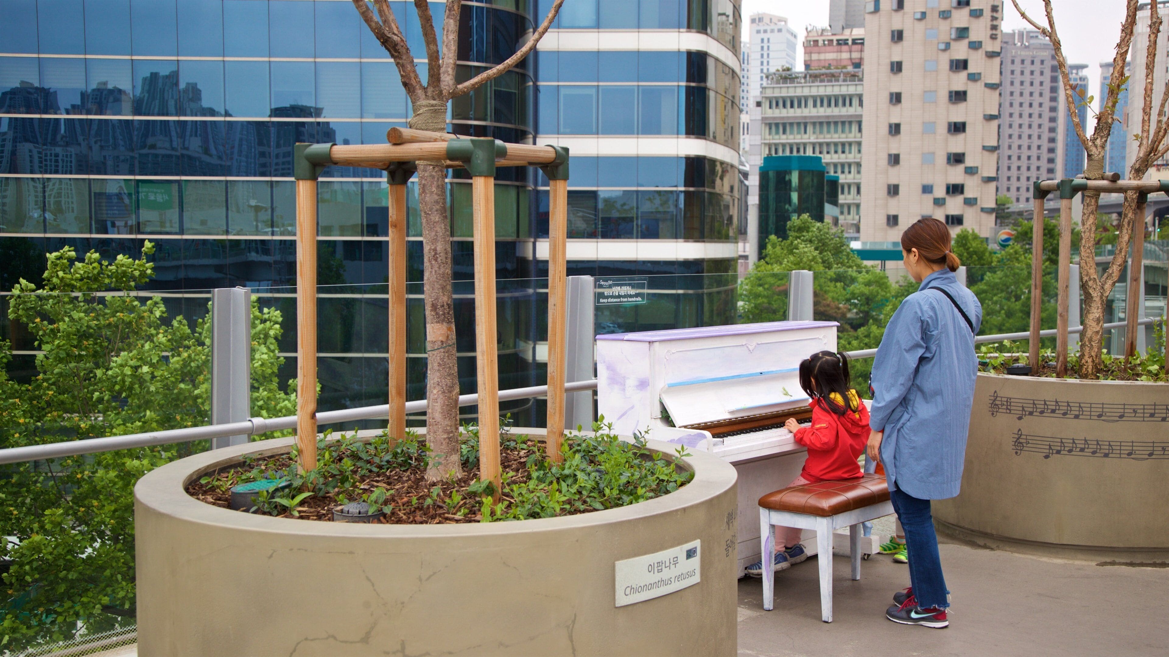 Seoullo 7017 which includes a city and music as well as a family