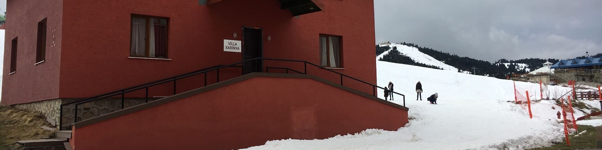 The hotel is on top of a mountain and it was a windy day but family enjoyed the place and had fun with snow.