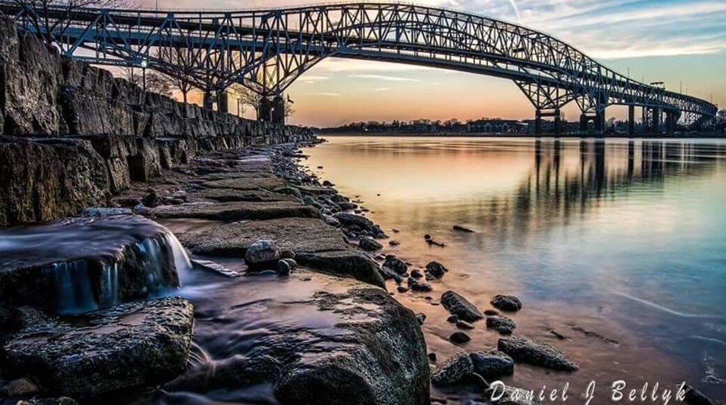The scenic Blue Water Bridge spanning Sarnia and Point Edward to Port Huron Michigan