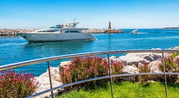 Luxury yacht enters Puerto Banus, Nueva Andalucia, Marbella, Province of Malaga, Andalusia Spain