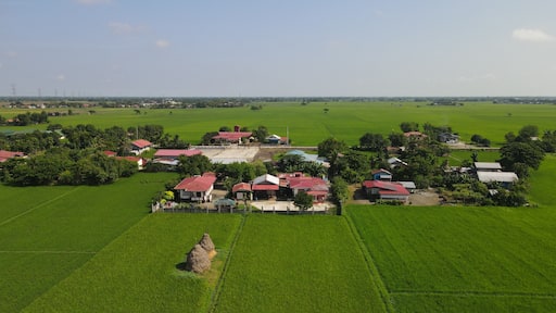 Aerial shot of the Cuayan Bugtong church in Candaba, Pampanga, Philippines
