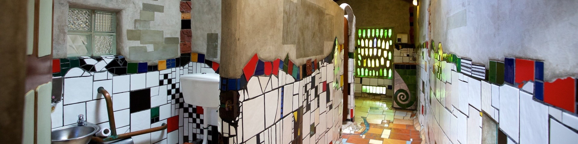 Hundertwasser Public Toilets showing art and interior views