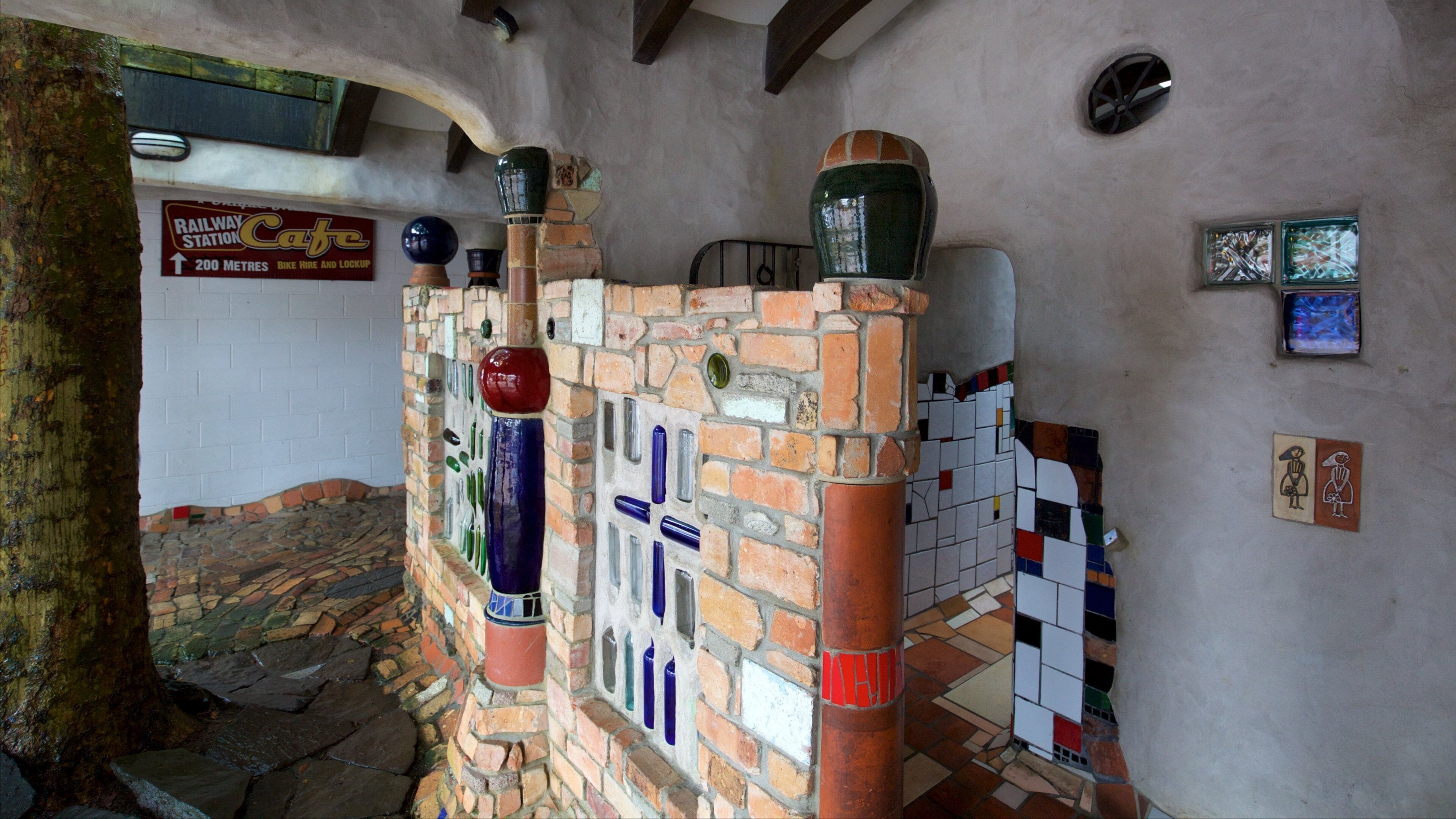 Hundertwasser Public Toilets which includes art and interior views