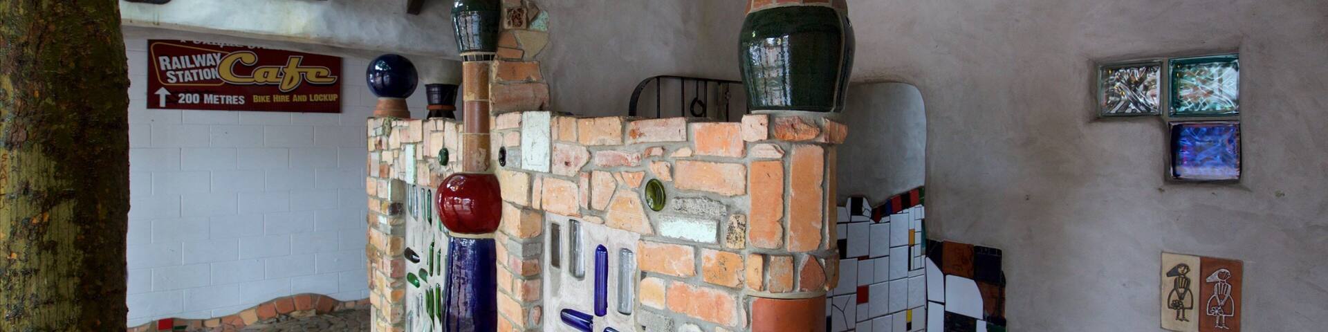 Hundertwasser Public Toilets which includes art and interior views