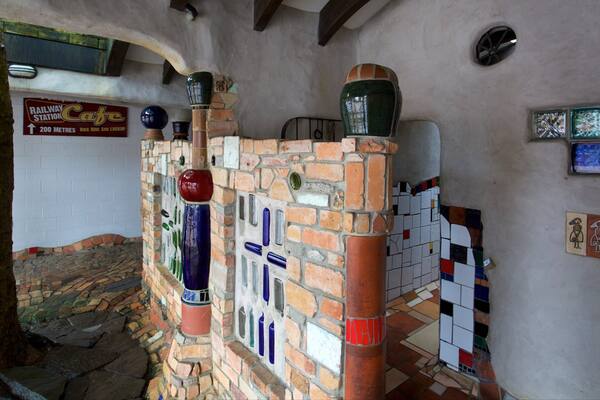 Hundertwasser Public Toilets which includes art and interior views