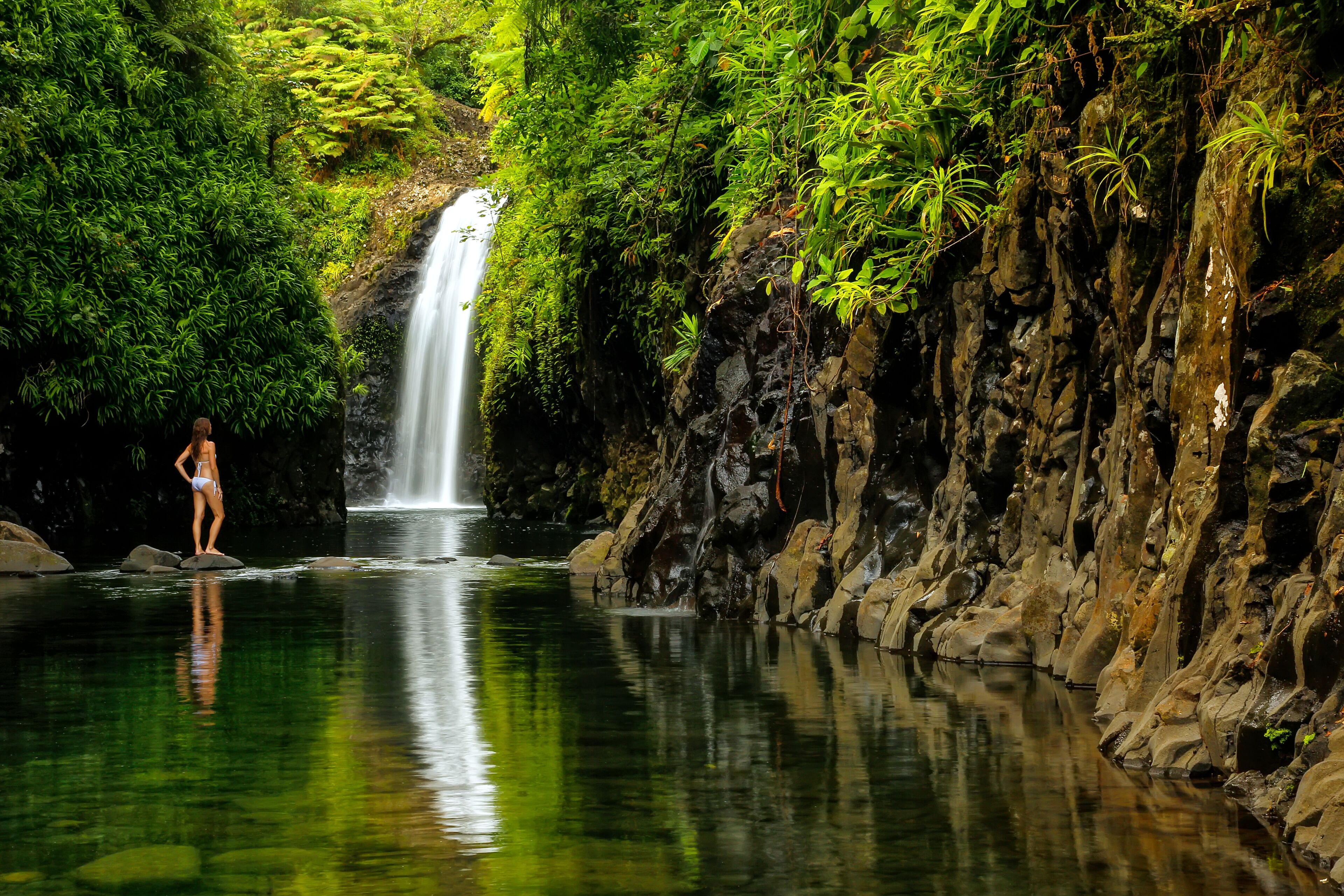 Wainibau Waterfall at the end of Lavena Coastal Walk on Taveuni Island, Fiji