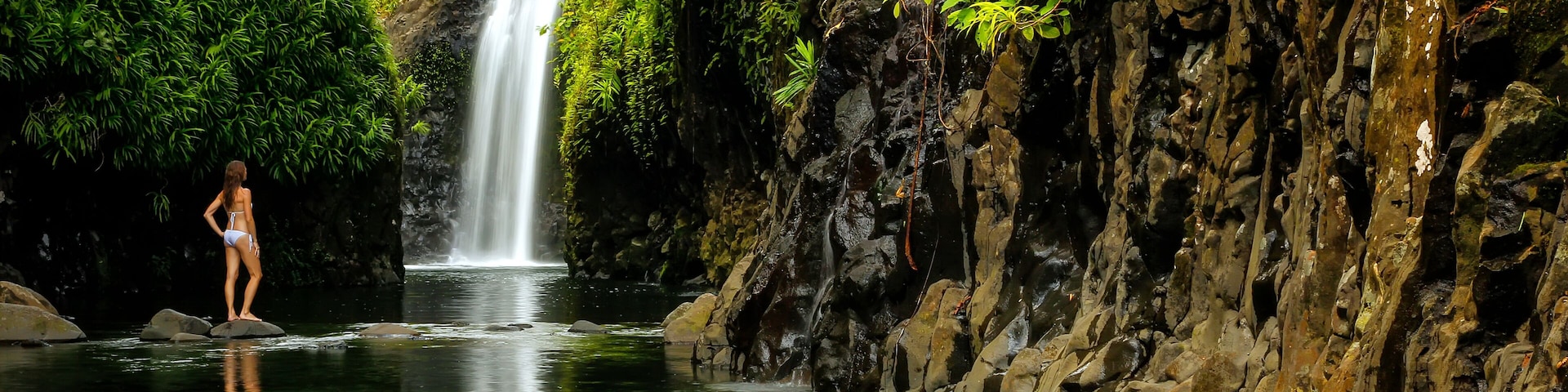 Wainibau Waterfall at the end of Lavena Coastal Walk on Taveuni Island, Fiji