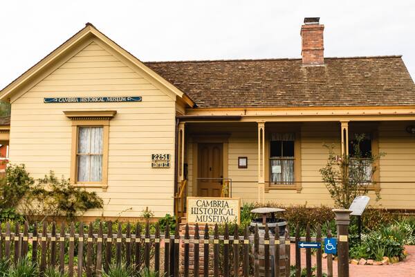 Cambria’s Historical Museum showing heritage elements, signage and a house