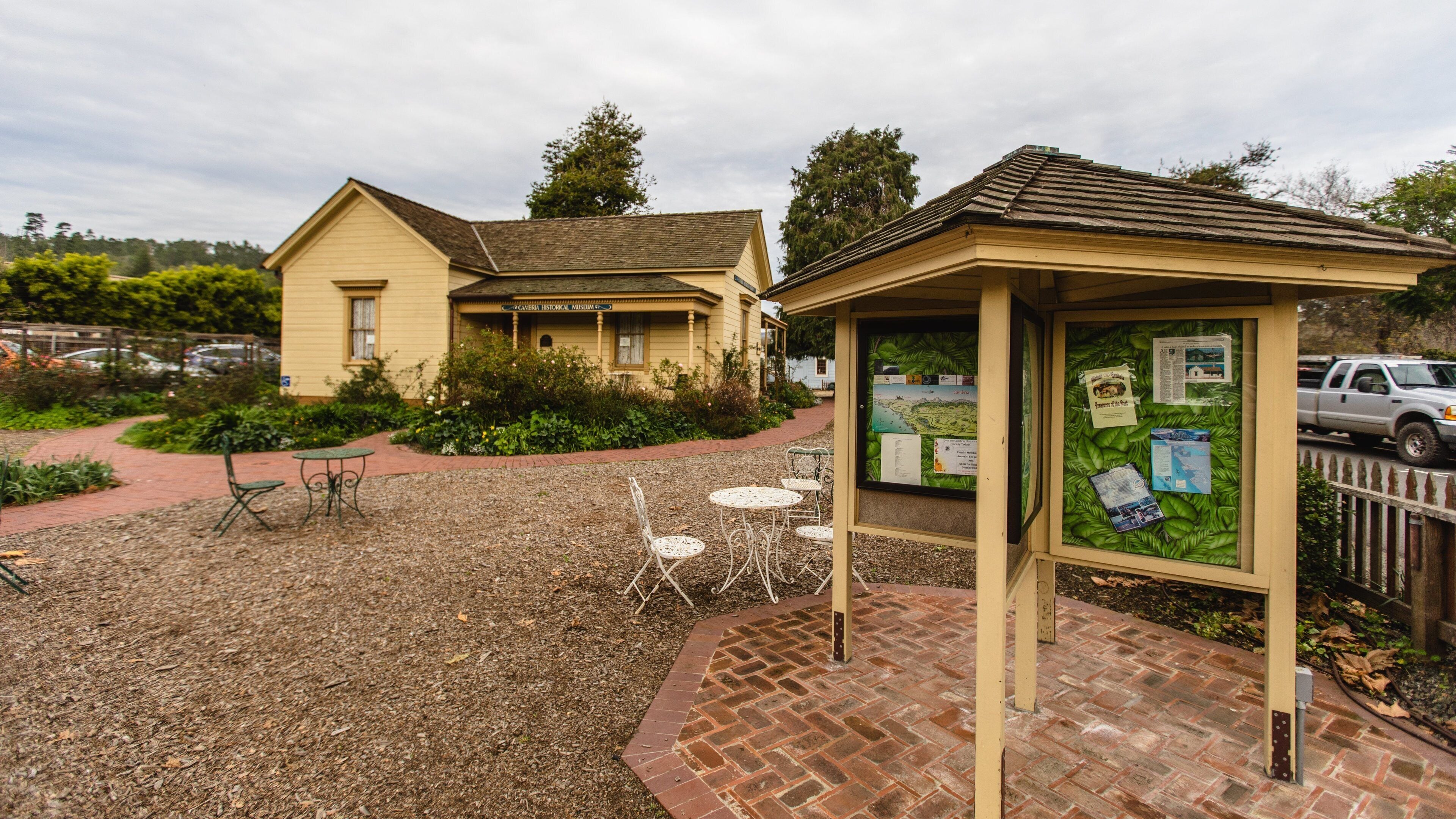 Cambria’s Historical Museum which includes signage and a house