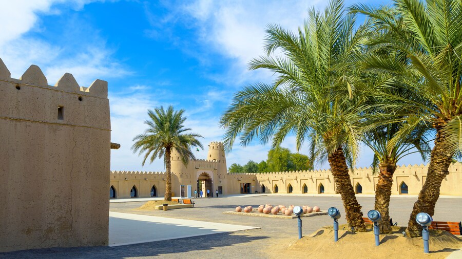 View from the courtyard of the historic Al Jahili Fort, in Al Ain, Abu Dhabi, the United Arab Emirates.