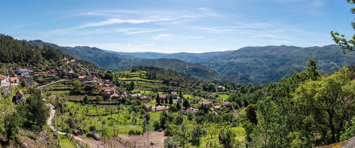 Panoramic view of picturesque Ermida village and Peneda-Geres National Park in Portugal