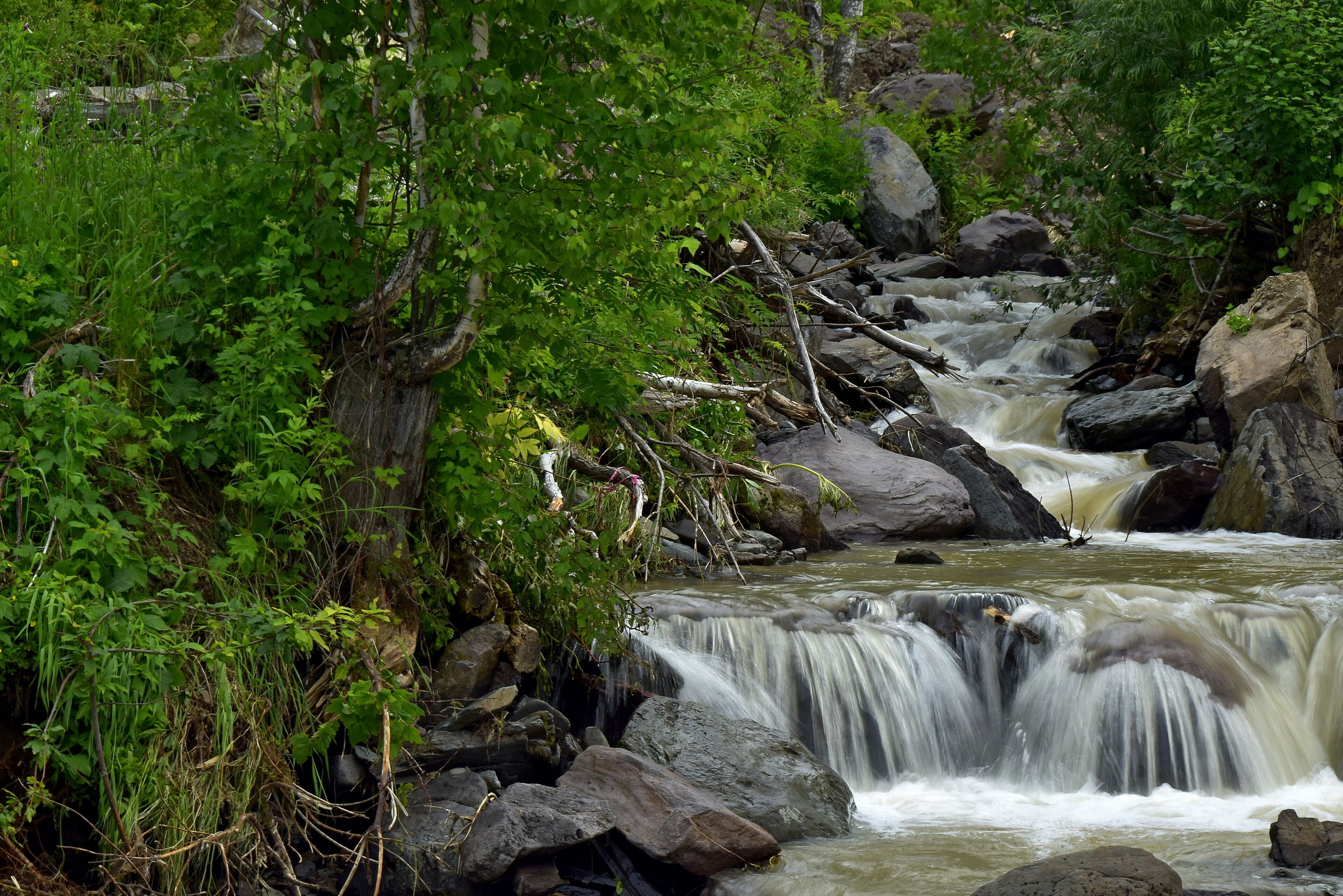 One of many water cascades on Ozero Teletskoe In Gornyi Altai Russia.