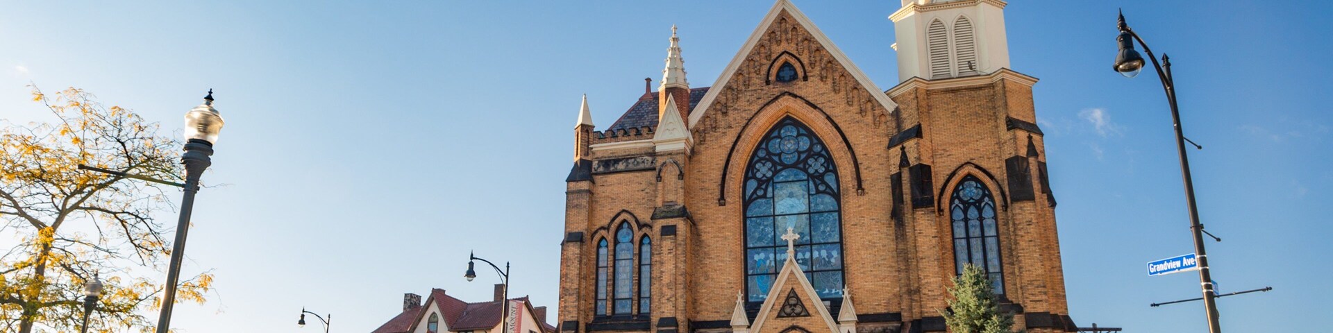 South Shore featuring a church or cathedral and a sunset