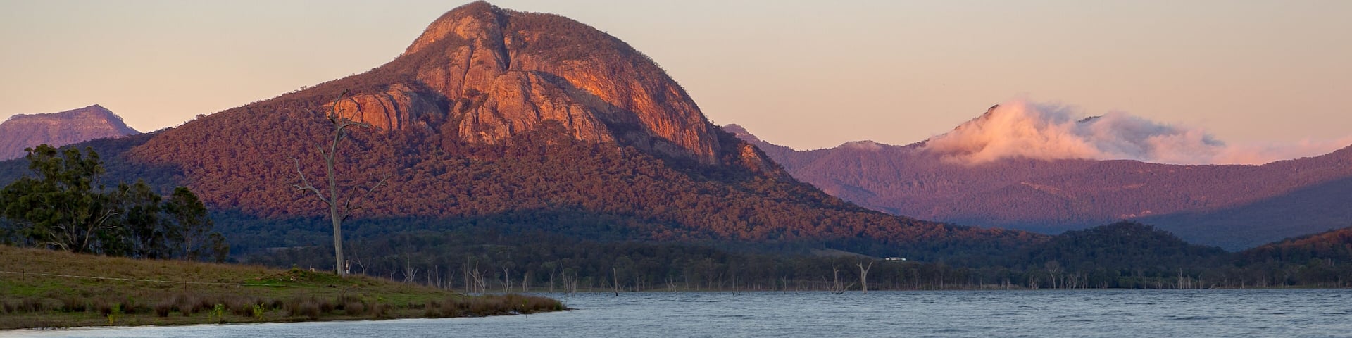 Sunrise view of Mount Greville from Lake Moogerah