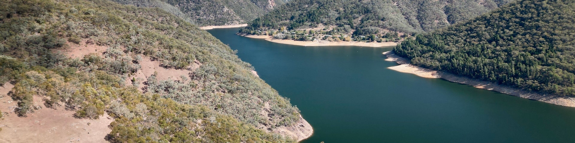 Aerial view of the Burrinjuck Reservoir taken with a drone.