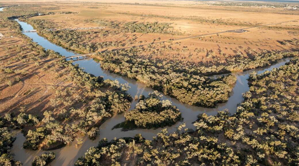 aerial view of the Thomson river at Longreach, Queensland, Australia.