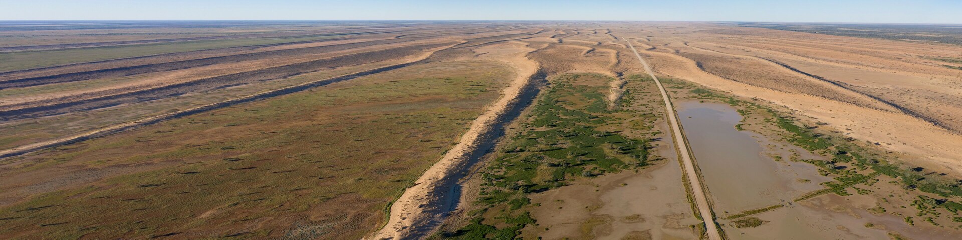 Sand dunes and the birdsville track, South Australia after rain.