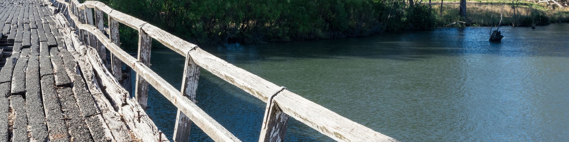 Historic Chinamans Bridge over the Goulburn River near Nagambie in Australia.