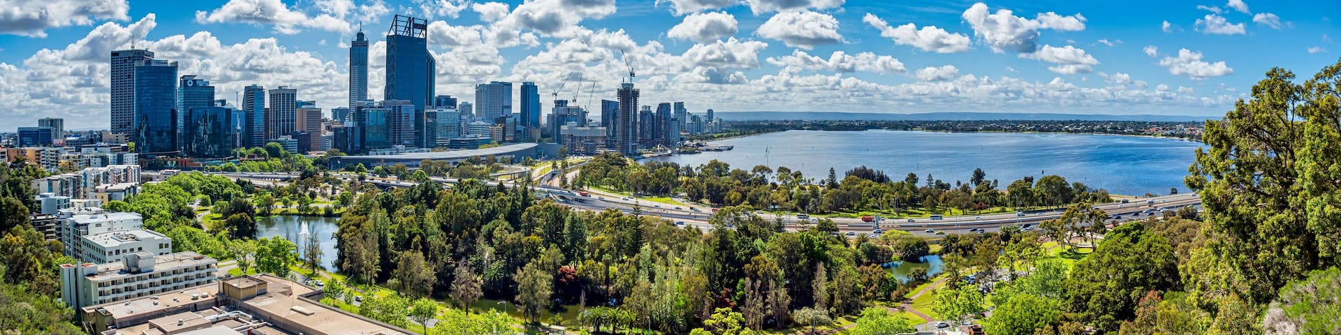 View of the Swan river and Perth City in Western Australia