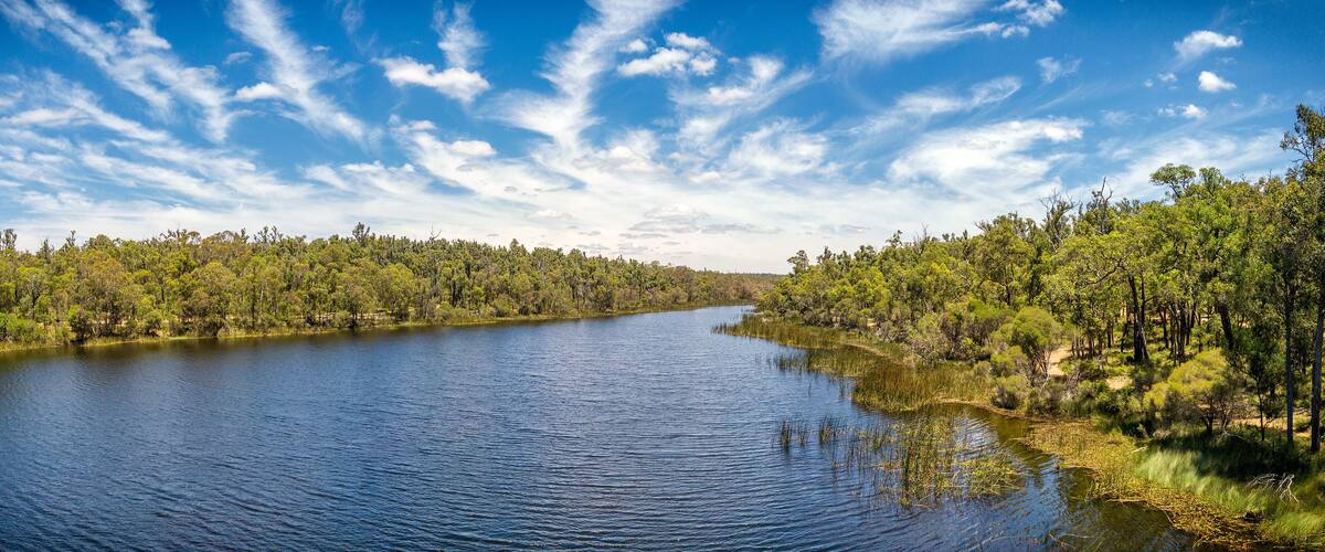 Lake lechenaultia in Western Australia on a calm windless and sunny day.