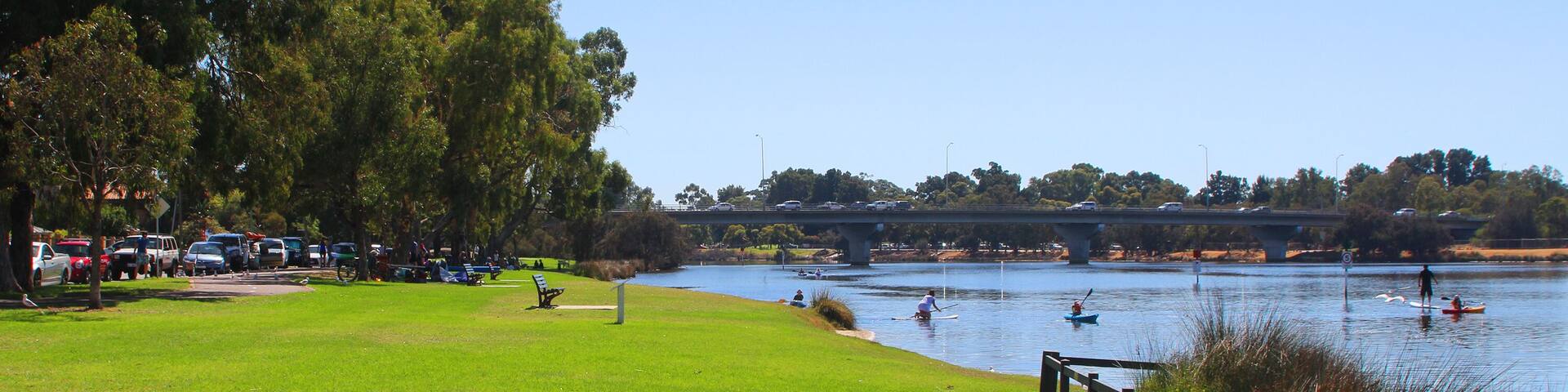 People enjoying the weekend at the Canning river in Perth, Western Australia