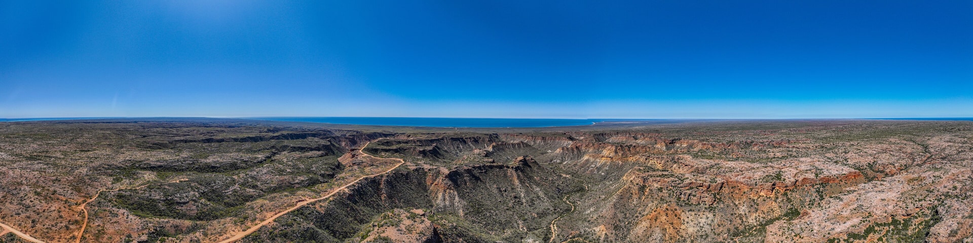 Panoramic aerial of Cape Range National Park, Exmouth, Western Australia, Australia, Pacific