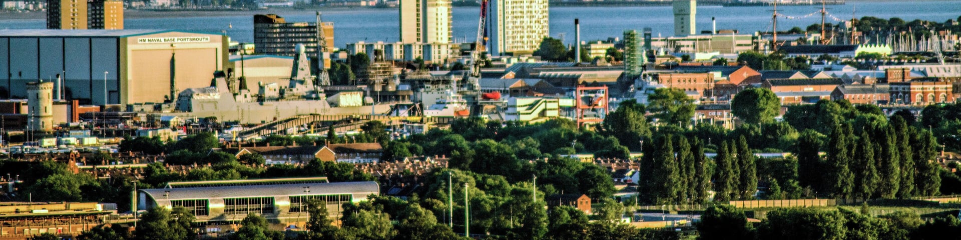 From the top of Portsdown hill you can see Portsmouth and the Spinnaker Tower. Beyond the Solent separates the Isle of Wight from the British mainland.