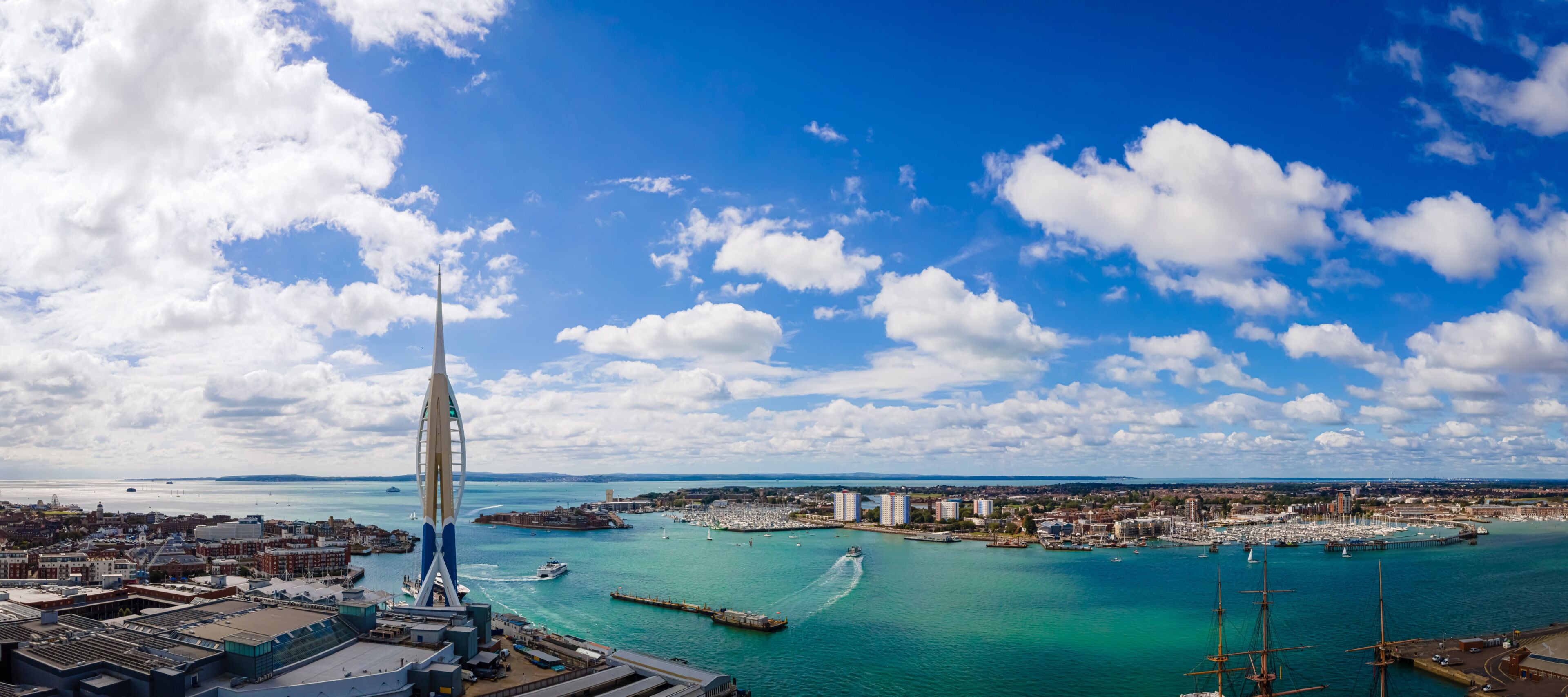 Aerial view of Portsmouth in summer day