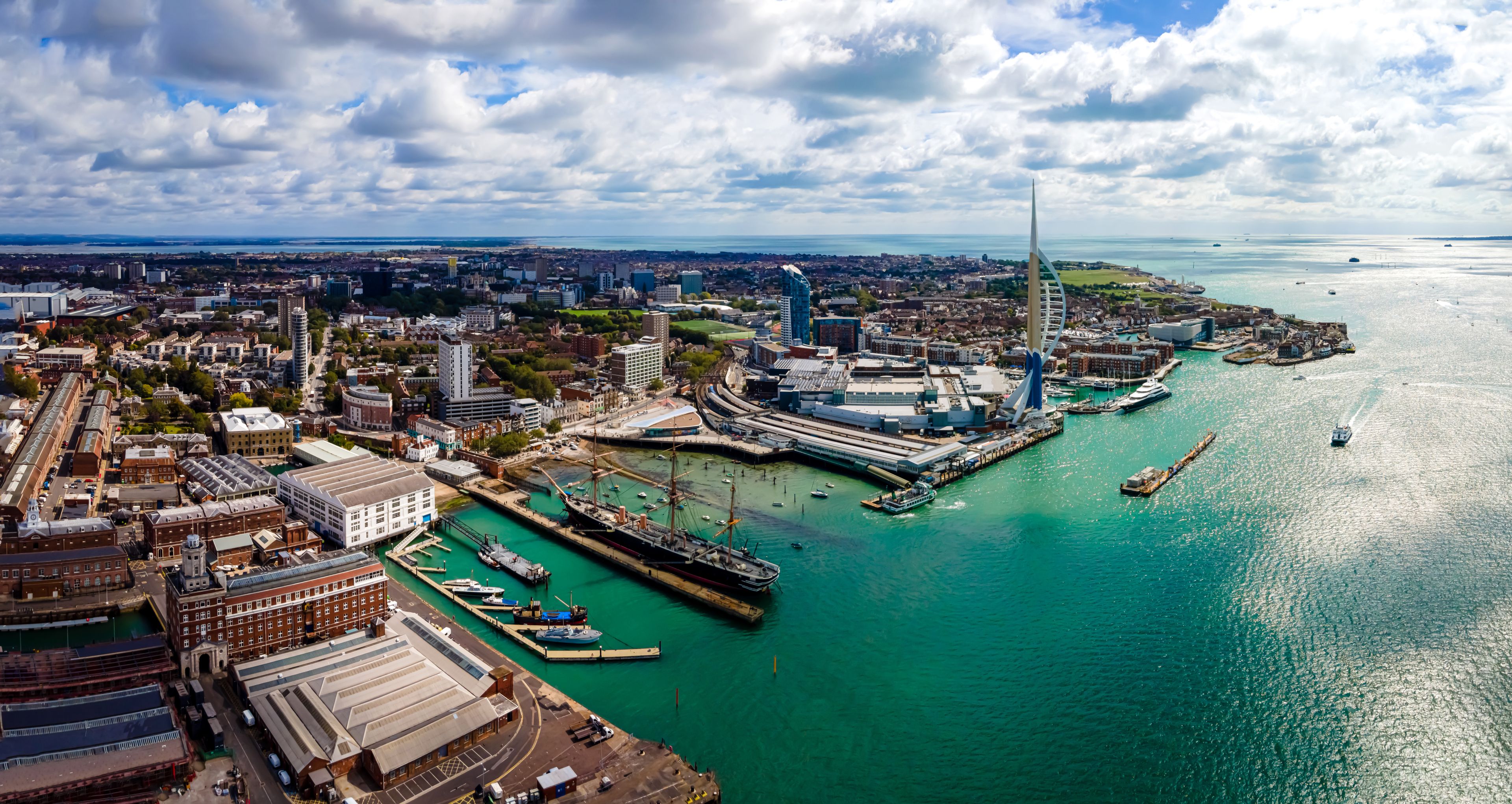 Aerial view of Portsmouth in summer day