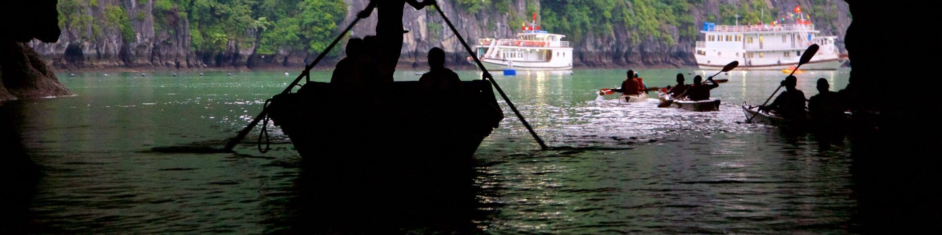 Halong Bay which includes kayaking or canoeing as well as a small group of people