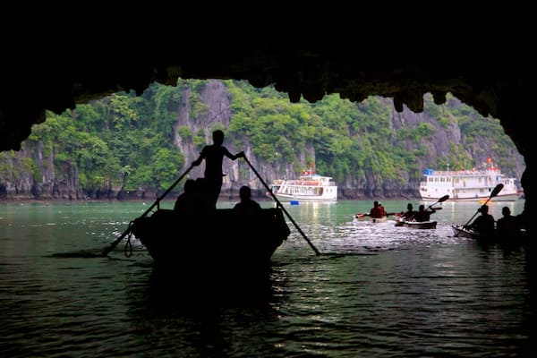 Halong Bay which includes kayaking or canoeing as well as a small group of people