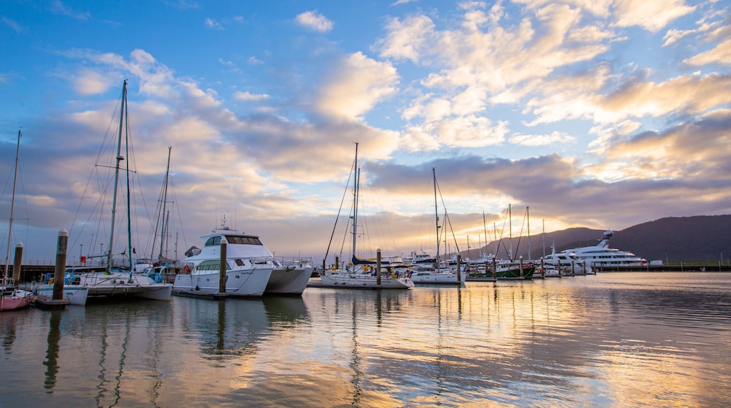 Cairns Marlin Marina showing a sunset and a bay or harbor