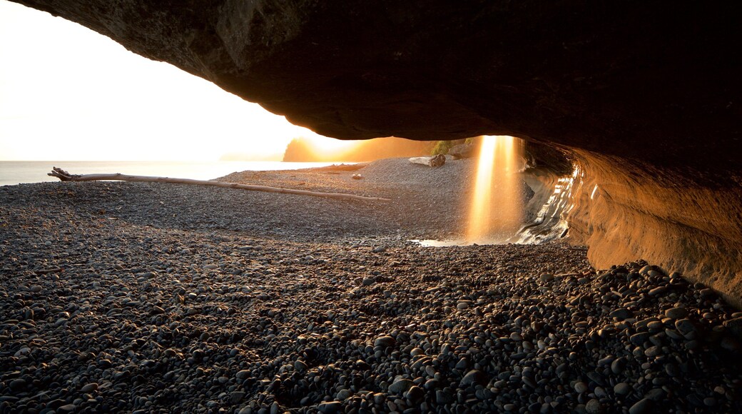Sooke showing a pebble beach and a sunset
